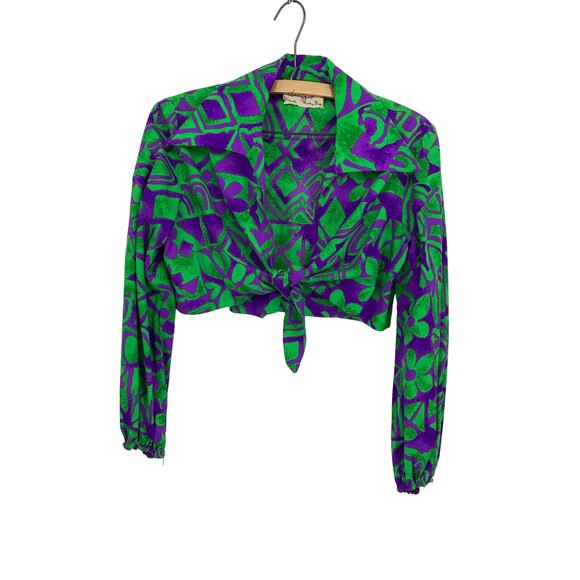 VTG Calypso 4 Pc Play Set Sz S Skirt Tie Top + Bikini Purple Green Floral Print - Picture 3 of 14